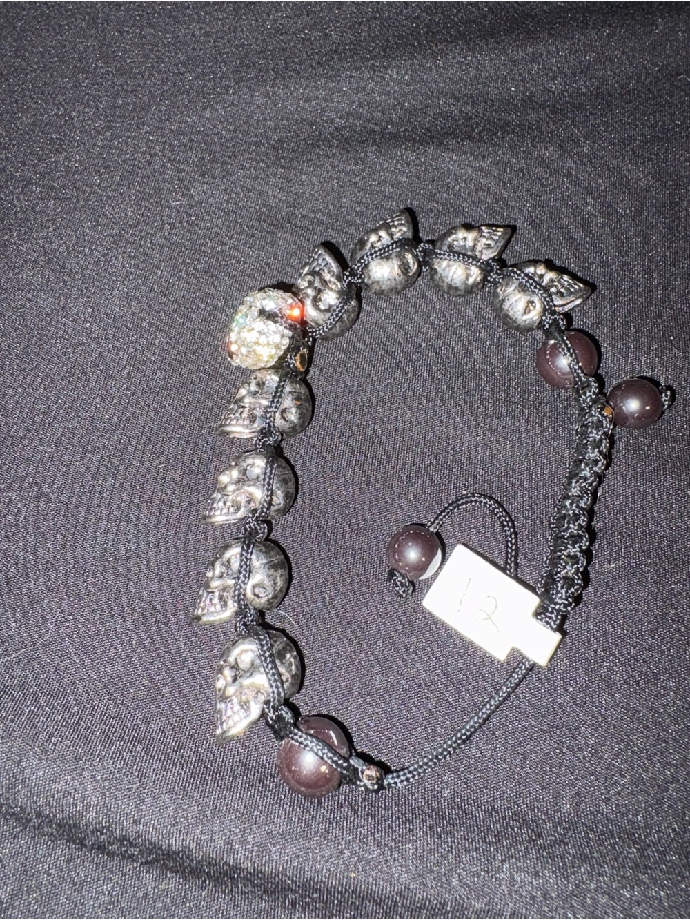 Sterling Skull Bead Bracelet in Black and Silver